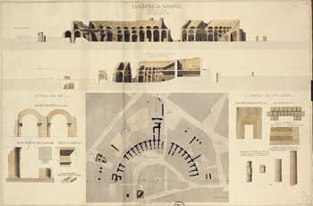 Baltard, Architectural plan and details of  the Theater of  Pompey
